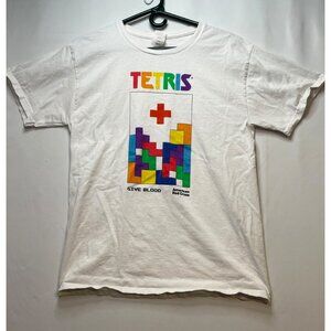 American Red Cross shirt mens medium Tetris short sleeve white